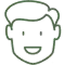 Smiling man's face, simple line drawing icon for dental practice branding.
