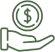 Hand holding coin with dollar symbol representing dental payment or financial services.