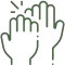 Two hands raised with sun rays, symbolizing care, help, or dental health awareness.